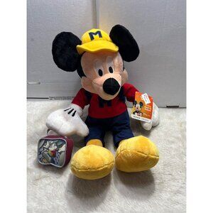 Mickey Mouse Disney Store Plush Toy 18" Tall In School Outfit With Yellow Hat &